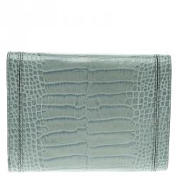 Pre Owned Montblanc Blue Croc Embossed Leather French Wallet