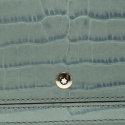 Pre Owned Montblanc Blue Croc Embossed Leather French Wallet