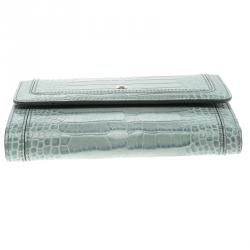 Pre Owned Montblanc Blue Croc Embossed Leather French Wallet