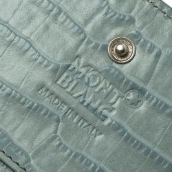 Pre Owned Montblanc Blue Croc Embossed Leather French Wallet