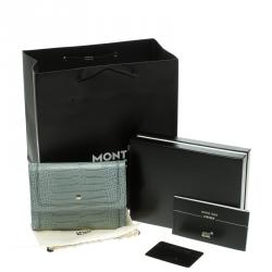 Pre Owned Montblanc Blue Croc Embossed Leather French Wallet