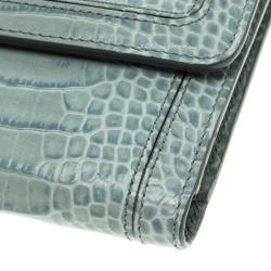 Pre Owned Montblanc Blue Croc Embossed Leather French Wallet