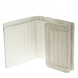 Pre Owned Montblanc Beige Croc Embossed Leather 6CC Flap Wallet