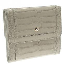 Pre Owned Montblanc Beige Croc Embossed Leather 6CC Flap Wallet