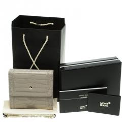 Pre Owned Montblanc Beige Croc Embossed Leather 6CC Flap Wallet