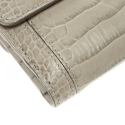 Pre Owned Montblanc Beige Croc Embossed Leather 6CC Flap Wallet
