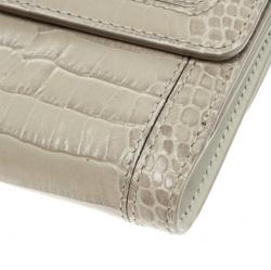 Pre Owned Montblanc Beige Croc Embossed Leather 6CC Flap Wallet