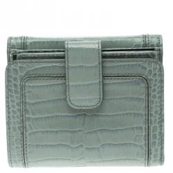 Pre Owned Montblanc Blue Croc Embossed Leather 6CC Flap Wallet