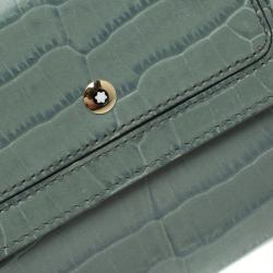 Pre Owned Montblanc Blue Croc Embossed Leather 6CC Flap Wallet