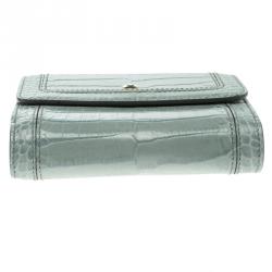 Pre Owned Montblanc Blue Croc Embossed Leather 6CC Flap Wallet