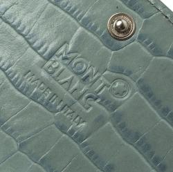Pre Owned Montblanc Blue Croc Embossed Leather 6CC Flap Wallet