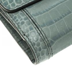 Pre Owned Montblanc Blue Croc Embossed Leather 6CC Flap Wallet