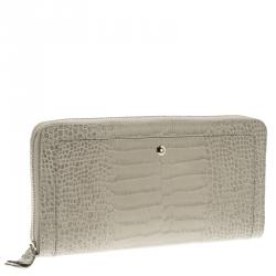 Montblanc Beige Croc Embossed Leather Boheme Zip Around Wallet