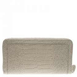 Montblanc Beige Croc Embossed Leather Boheme Zip Around Wallet