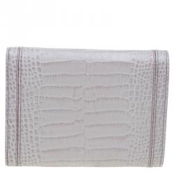 Pre Owned Montblanc Lilac Croc Embossed Leather French Wallet