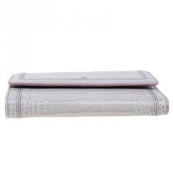 Pre Owned Montblanc Lilac Croc Embossed Leather French Wallet