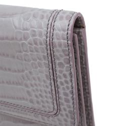 Pre Owned Montblanc Lilac Croc Embossed Leather French Wallet