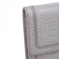 Pre Owned Montblanc Lilac Croc Embossed Leather French Wallet