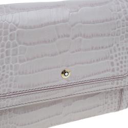 Pre Owned Montblanc Lilac Croc Embossed Leather French Wallet