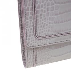 Pre Owned Montblanc Lilac Croc Embossed Leather French Wallet