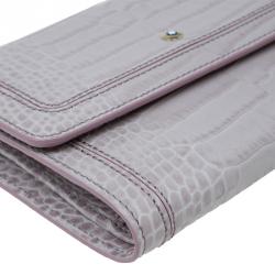 Pre Owned Montblanc Lilac Croc Embossed Leather French Wallet