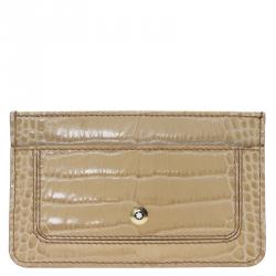 Montblanc Beige Croc Embossed Leather Card Holder