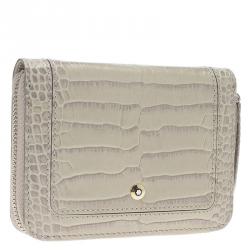 Pre Owned Montblanc Beige Croc Embossed Leather Zip Around Coin Purse