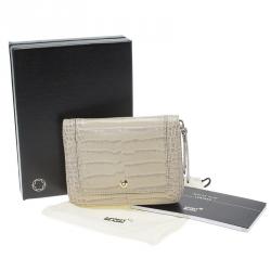Pre Owned Montblanc Beige Croc Embossed Leather Zip Around Coin Purse