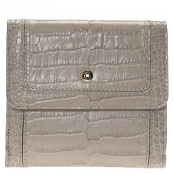 Montblanc Beige Croc Embossed Leather 6CC Flap Wallet