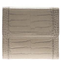 Montblanc Beige Croc Embossed Leather 6CC Flap Wallet