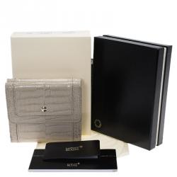 Montblanc Beige Croc Embossed Leather 6CC Flap Wallet