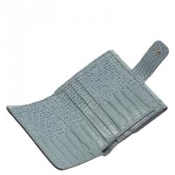 Pre Owned Montblanc Blue Croc Embossed Leather 6CC Flap Wallet
