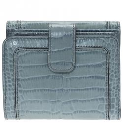 Pre Owned Montblanc Blue Croc Embossed Leather 6CC Flap Wallet