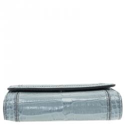 Pre Owned Montblanc Blue Croc Embossed Leather 6CC Flap Wallet