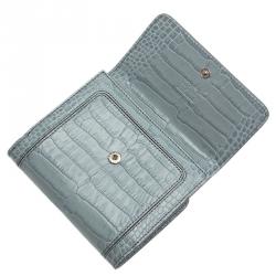 Pre Owned Montblanc Blue Croc Embossed Leather 6CC Flap Wallet