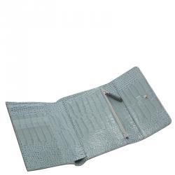 Pre Owned Montblanc Blue Croc Embossed Leather French Wallet