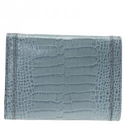 Pre Owned Montblanc Blue Croc Embossed Leather French Wallet