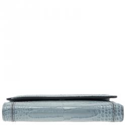 Pre Owned Montblanc Blue Croc Embossed Leather French Wallet
