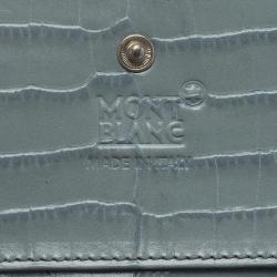 Pre Owned Montblanc Blue Croc Embossed Leather French Wallet