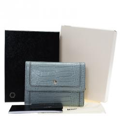 Pre Owned Montblanc Blue Croc Embossed Leather French Wallet