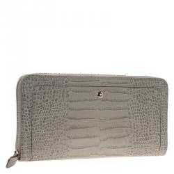 Pre Owned Montblanc Beige Croc Embossed Boheme Zip Around Wallet