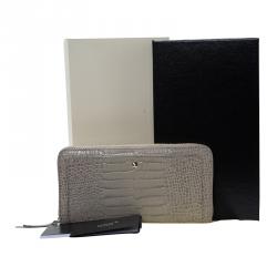 Pre Owned Montblanc Beige Croc Embossed Boheme Zip Around Wallet