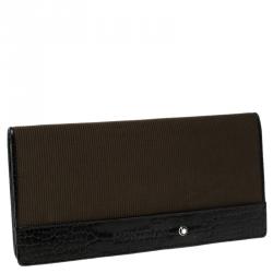 Montblanc Khaki/Brown Fabric and Embossed Leather Nightflight Wallet 6CC