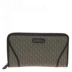 Pre Owned Montblanc Brown Leather and Signature Canvas Zip Around Travel Wallet