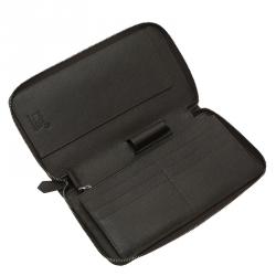 Pre Owned Montblanc Brown Leather and Signature Canvas Zip Around Travel Wallet