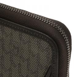 Pre Owned Montblanc Brown Leather and Signature Canvas Zip Around Travel Wallet