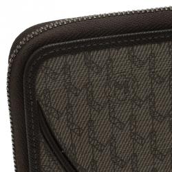 Pre Owned Montblanc Brown Leather and Signature Canvas Zip Around Travel Wallet