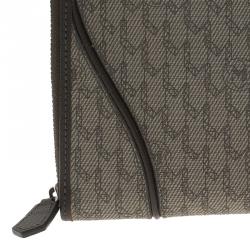 Pre Owned Montblanc Brown Leather and Signature Canvas Zip Around Travel Wallet