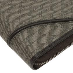 Pre Owned Montblanc Brown Leather and Signature Canvas Zip Around Travel Wallet