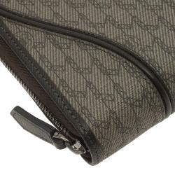Pre Owned Montblanc Brown Leather and Signature Canvas Zip Around Travel Wallet